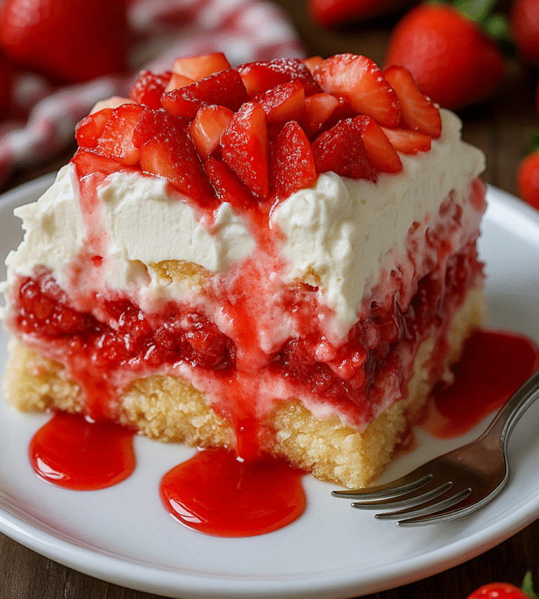 Strawberry Crunch Poke Cake